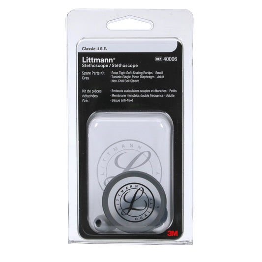 Littmann stethoscope spare parts kit 40006, including black ear tips and a grey tunable diaphragm for Classic II S.E.