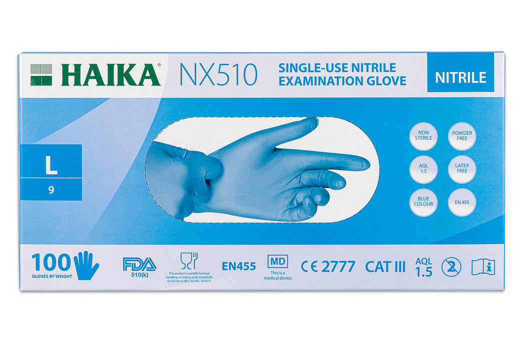 Dodger Blue Haika NX510 Blue Nitrile Examination Gloves- Box of 100 Gloves - Small