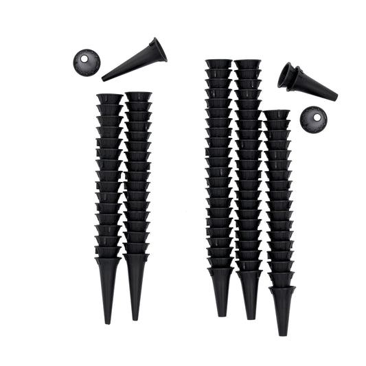 A set of MediPro Disposable Otoscope Specula for Adult and Paediatric x 100 on a white background.