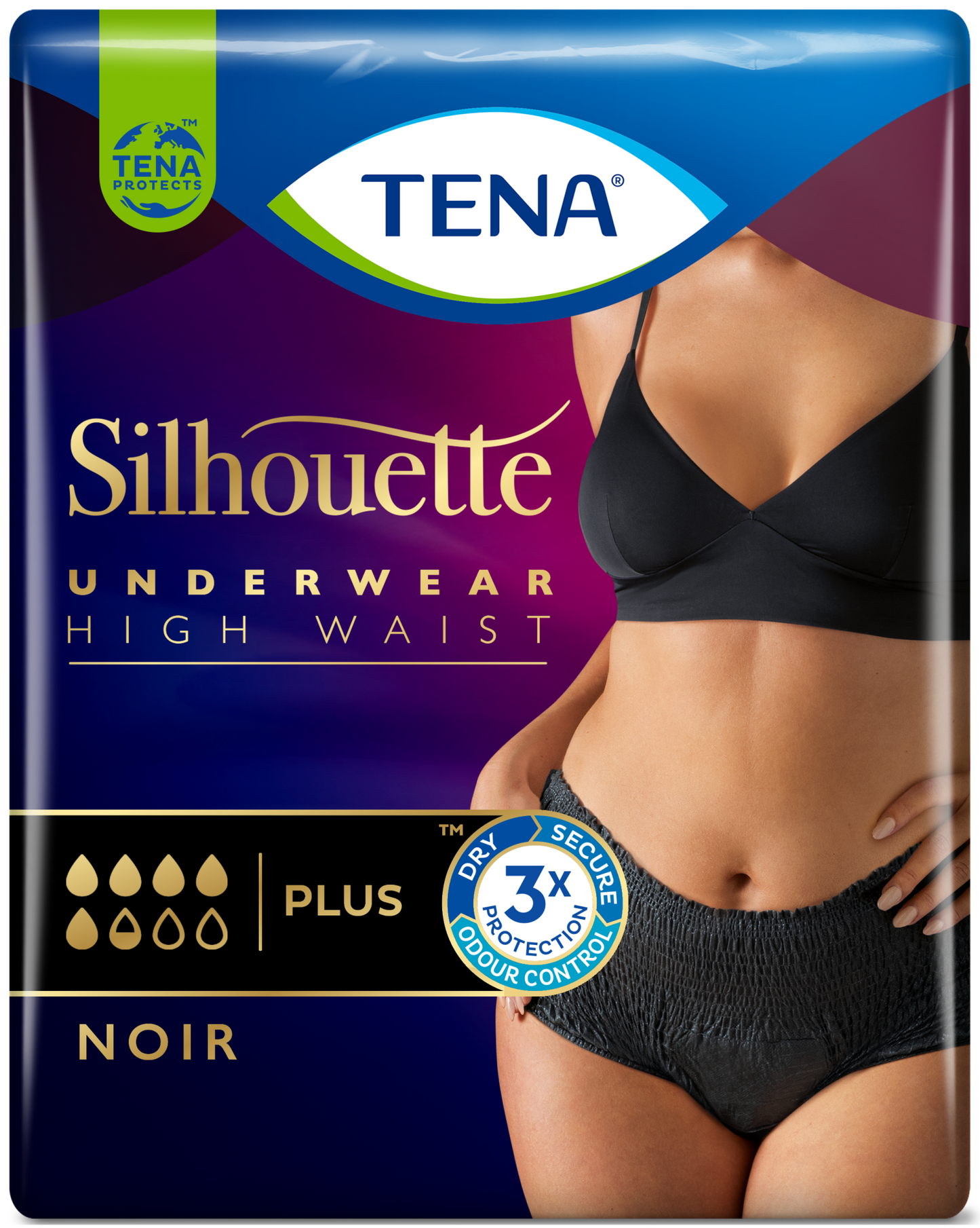 TENA Silhouette Pants - Plus - High Waist - Black - Medium - Pack of 9 -