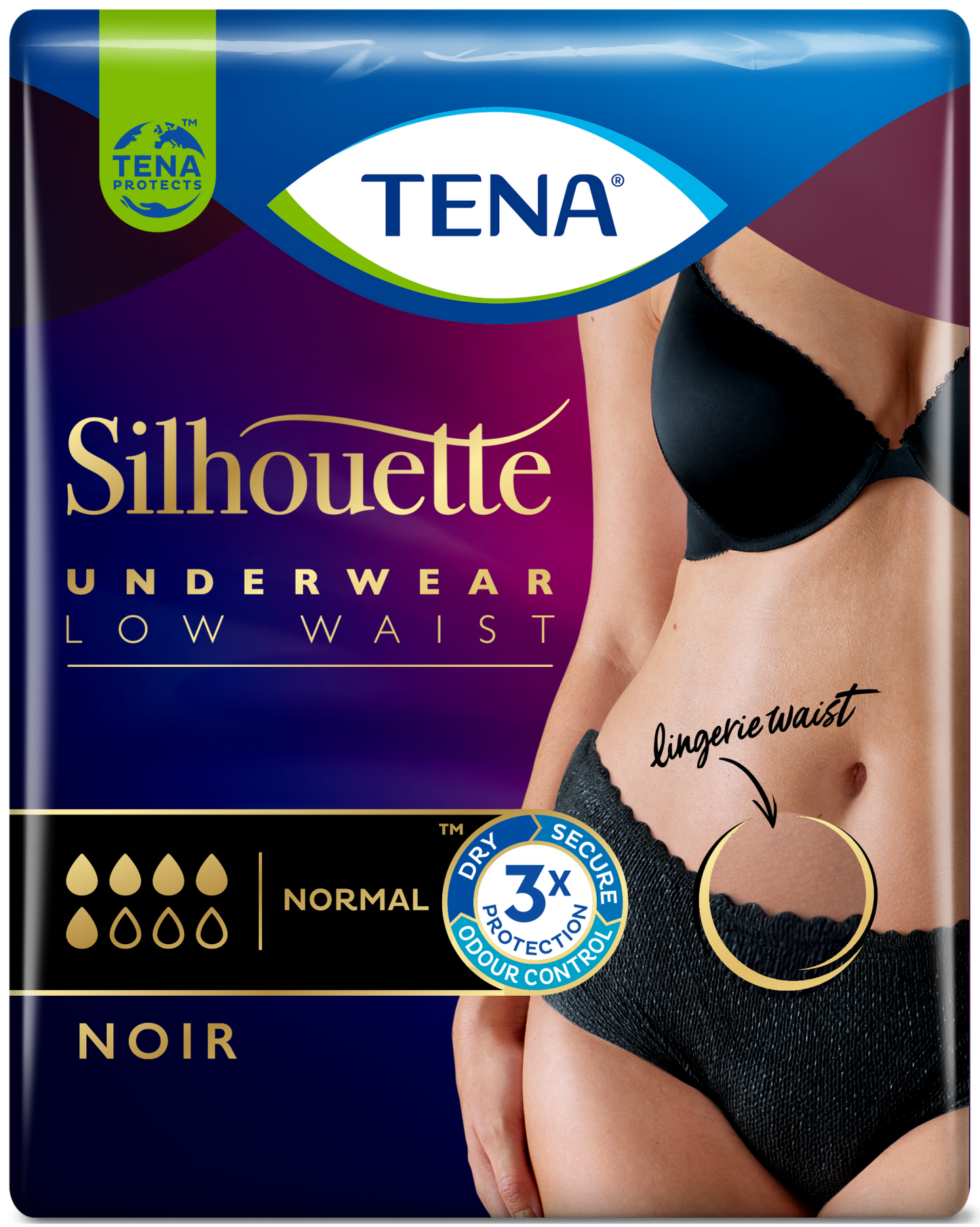TENA Lady Silhouette Pants - Normal - Low Waist - Noir - Medium - Pack of 10 -