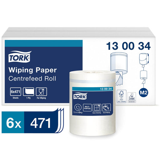 Midnight Blue Tork Universal Centrefeed Wiper Roll - White 150m x 6