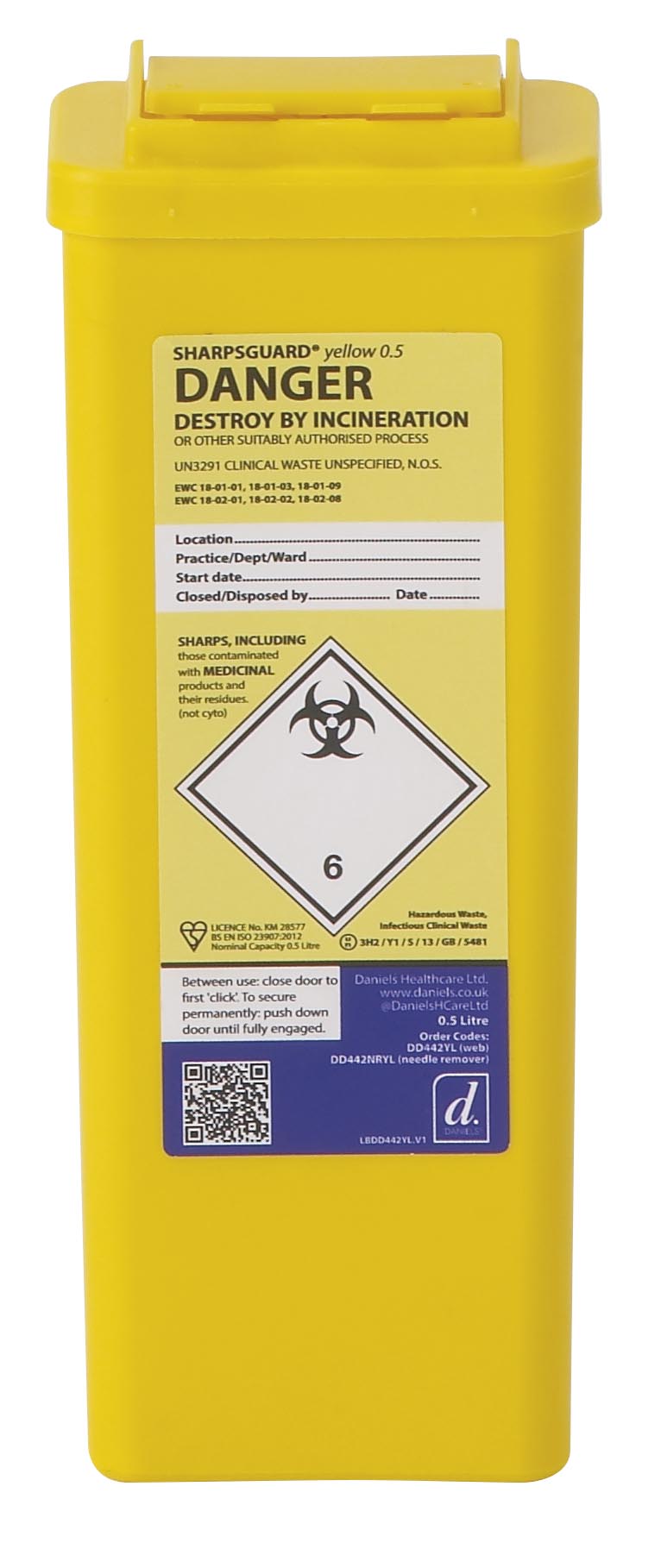 Goldenrod Sharpsguard yellow 0.5 Ltr Sharps Bin