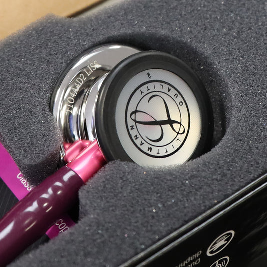 Dark Slate Gray Littmann Classic III Monitoring Stethoscope: Mirror & Pearl Pink - Pink Stem 5962