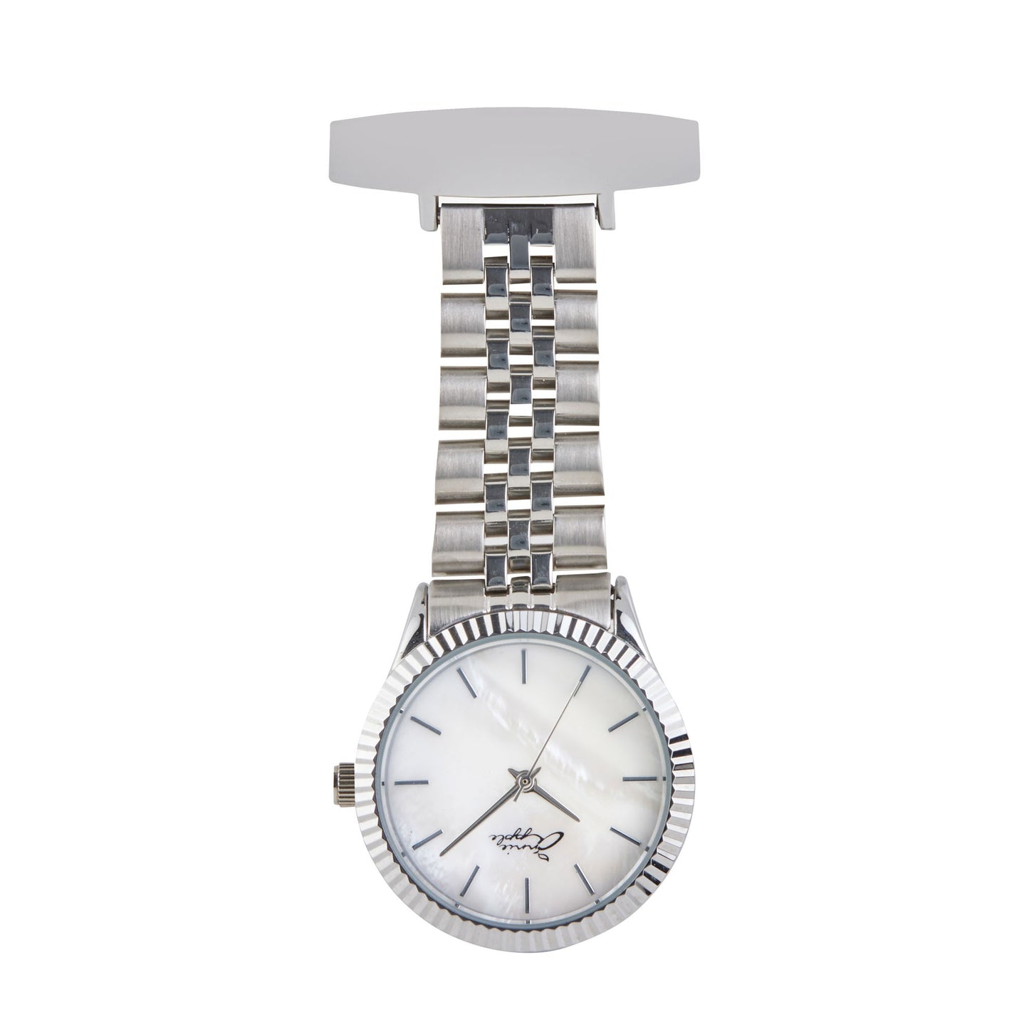 Light Gray Annie Apple Nurses Fob Watch - Callista - Pearl/Silver - Link - 35mm