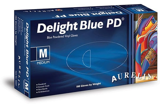 Dark Slate Gray Aurelia® Delight Blue PD® - Powdered Vinyl Examination Gloves - x100