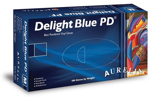 Dark Slate Gray Aurelia® Delight Blue PD® - Powdered Vinyl Examination Gloves - x100