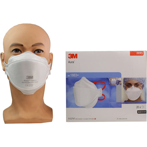Dark Gray 3M™ 1863+ Aura™ Disposable Healthcare Respirator, FFP3 +IIR - Box of 20
