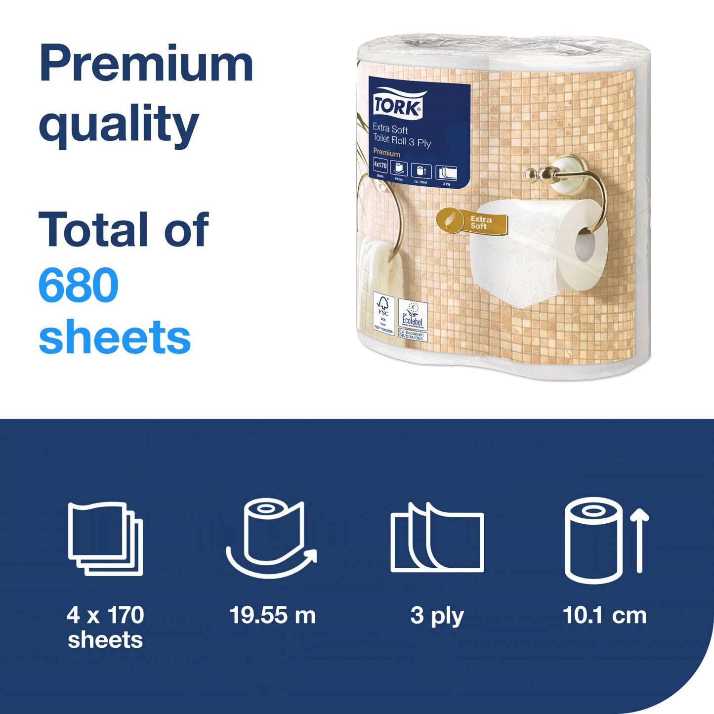 Tork Extra Soft Conventional Toilet Roll Premium – 3 Ply - 36 Rolls