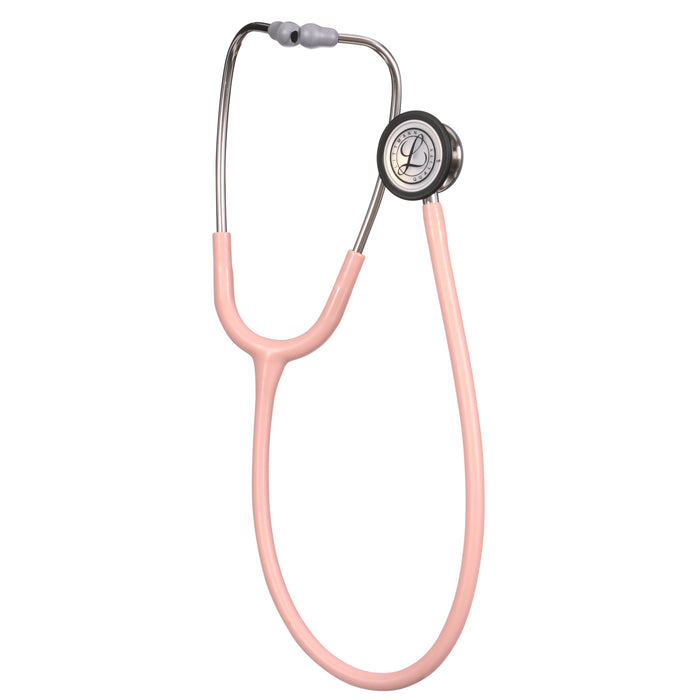 A pink 3M™ Littmann® Classic III Monitoring Stethoscope: Satin Champagne Rose Tube 5910C with dual tunable diaphragms, isolated on a white background.