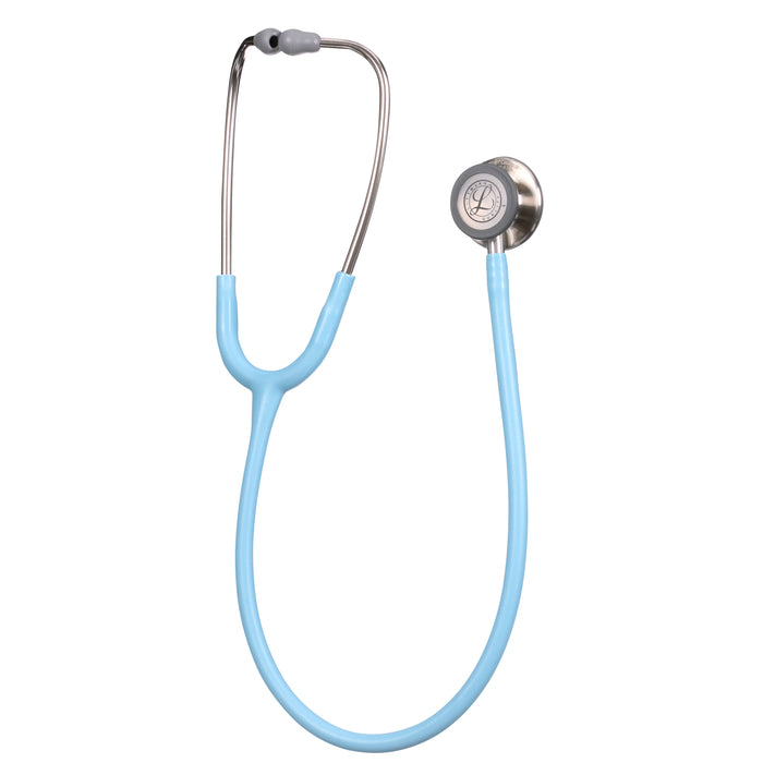 A blue 3M™ Littmann® Classic III Monitoring Stethoscope: Satin Marine Blue Tube 5912C with a silver chest piece and earpieces, featuring dual tunable diaphragms, isolated on a white background.