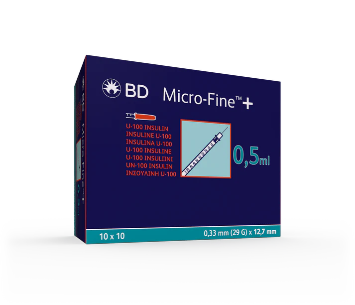 BD Micro Fine+ 0.5ml Insulin Syringe & Needle 29g x 12.7mm x 100