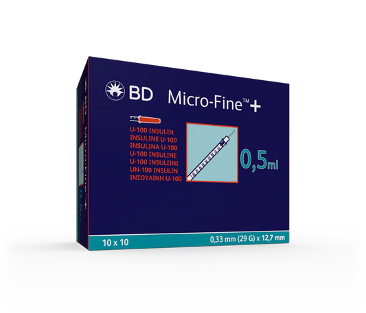 BD Micro Fine+ 0.5ml Insulin Syringe & Needle 29g x 12.7mm x 100
