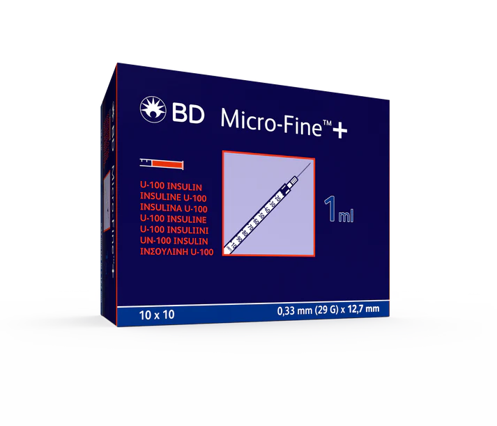 BD Micro Fine+ 1ml Insulin Syringe & Needle 29g x 12.7mm x 100