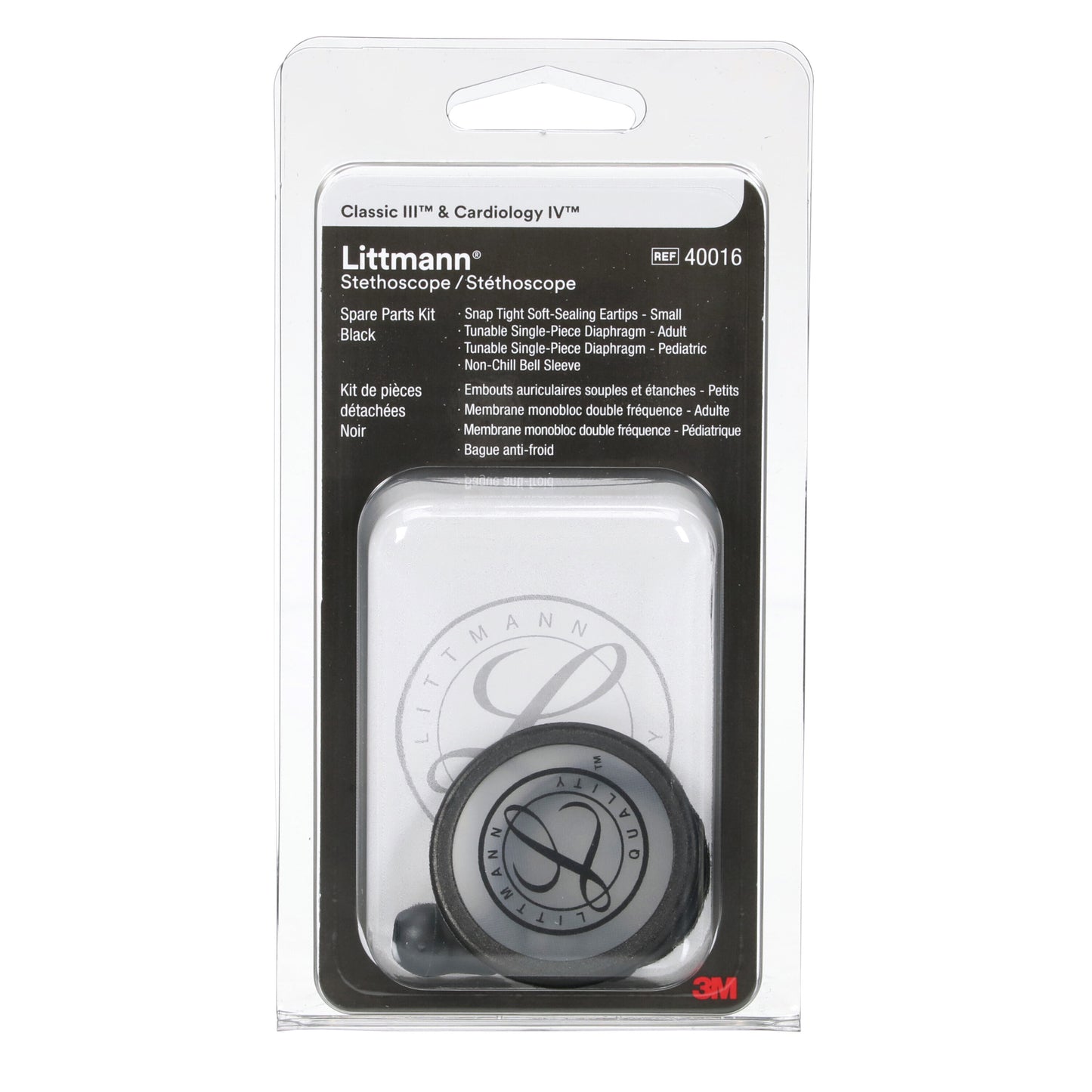 Light Gray 3M™ Littmann® Stethoscope Spare Parts Kit, Classic III/Cardiology IV/CORE - Black