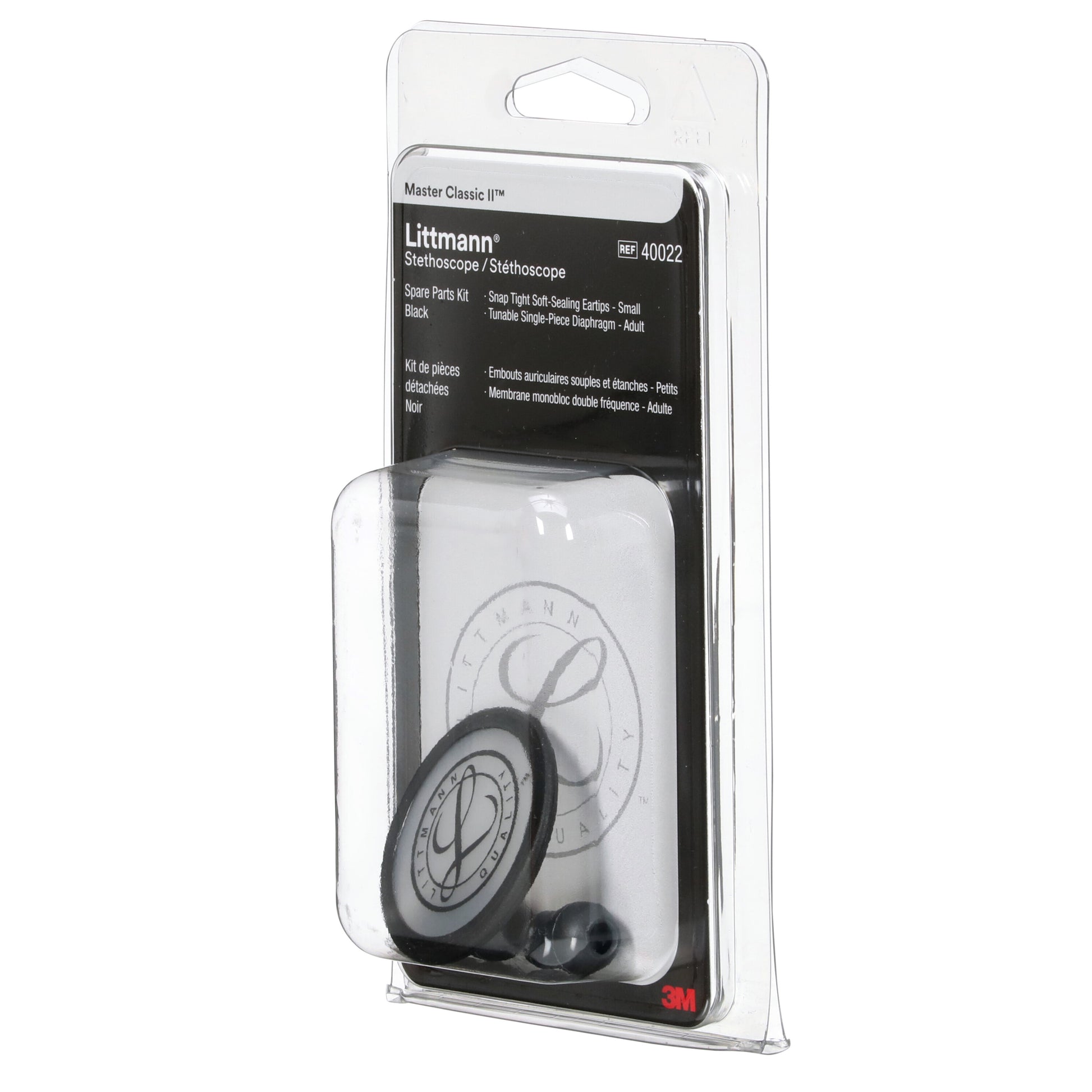 Littmann stethoscope spare parts kit 40022, featuring grey ear tips and a grey tunable diaphragm