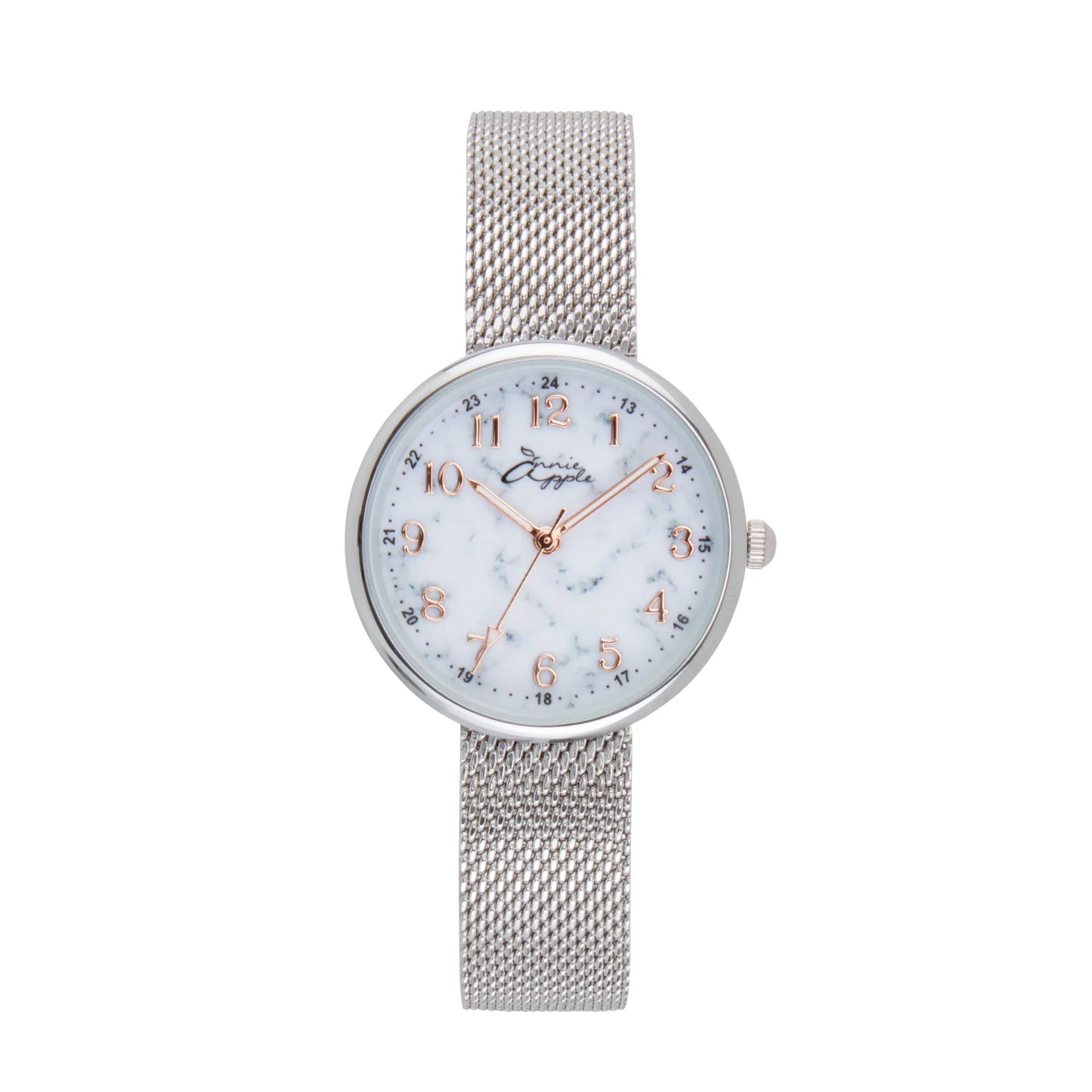 Annie Apple Nurses Fob Watch - Venus - Silver Mesh - Blush Leather - 35mm