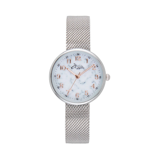 Annie Apple Nurses Fob Watch - Venus - Silver Mesh - Blush Leather - 35mm