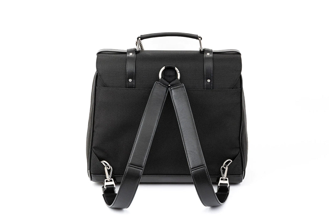 A black, eco-friendly Virginia Medical Bag in Black with straps on a white background by IYASU.