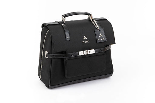 An eco-friendly Virginia Medical Bag in black with a strap and buckle by IYASU.