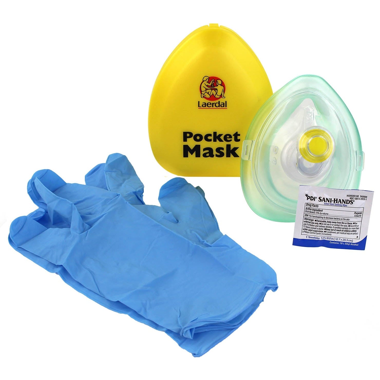Light Goldenrod Laerdal Pocket Mask with Wipe  Gloves