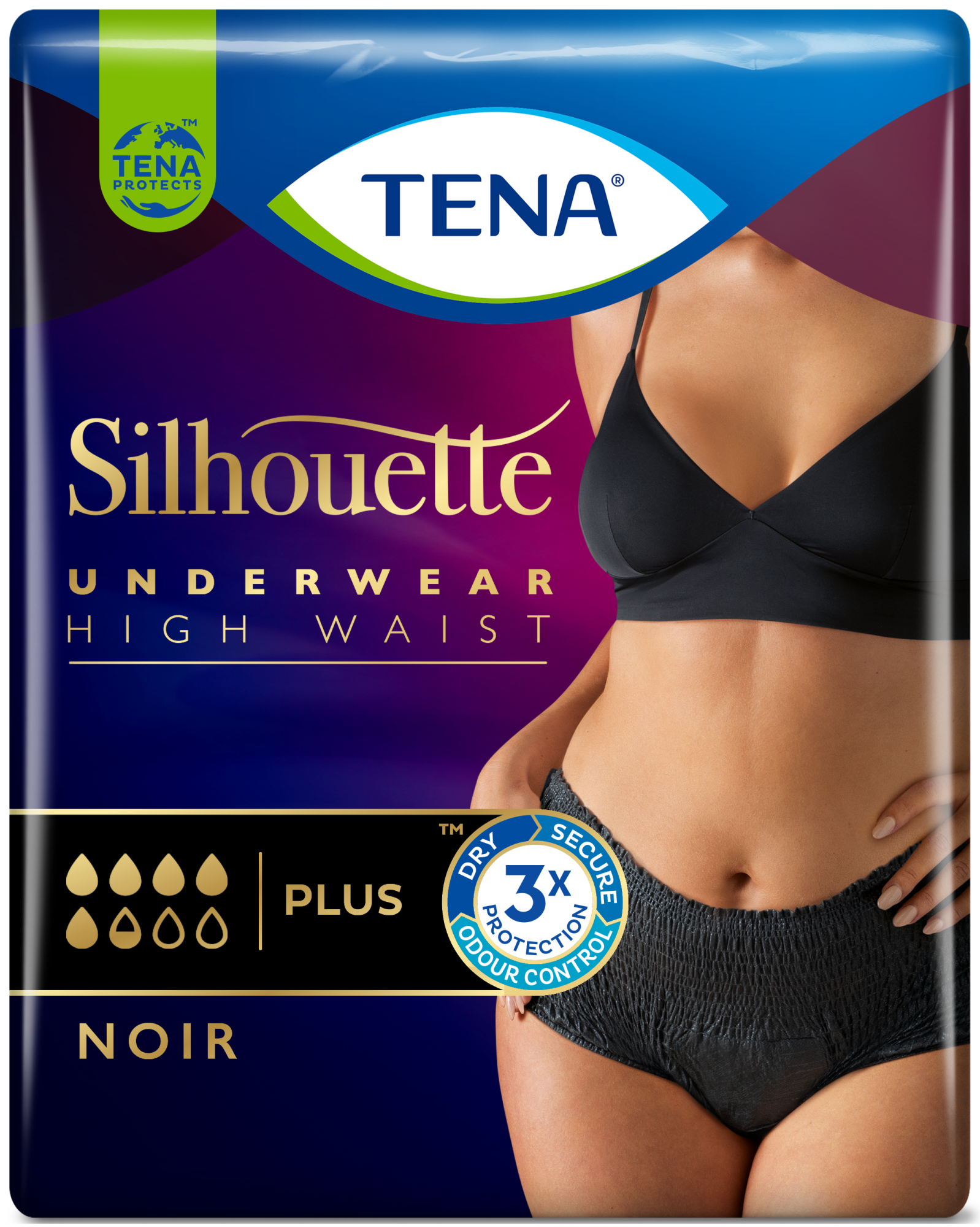 TENA Silhouette Pants - Plus - High Waist - Black - Large - Pack of 8 - 