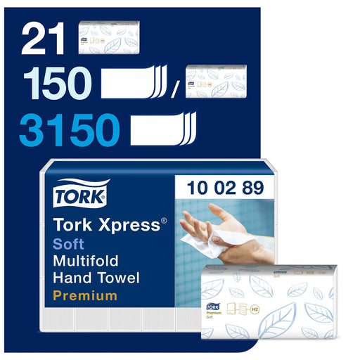 Light Gray Tork Xpress Soft Multifold Hand Towel White - 2Ply - 100289 - 21 x 150 Sheets