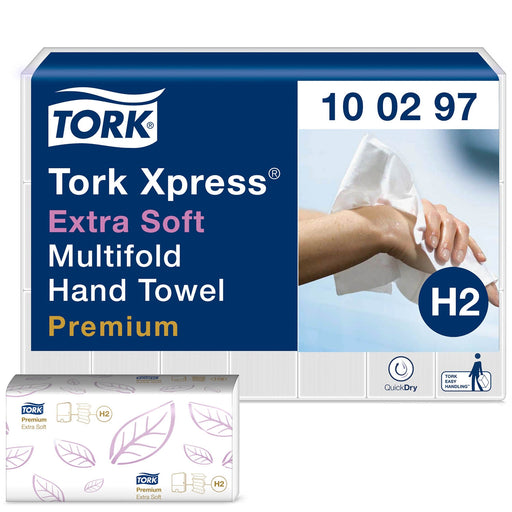 Light Gray Tork Xpress Extra Soft Multifold Hand Towel Premium 2Ply - 100297 - Case of 21 x 100 Sheets