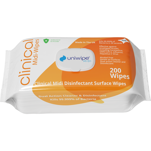 Chocolate Uniwipe Clinical Midi Disinfectant Surface Wipes - Pack Of 200