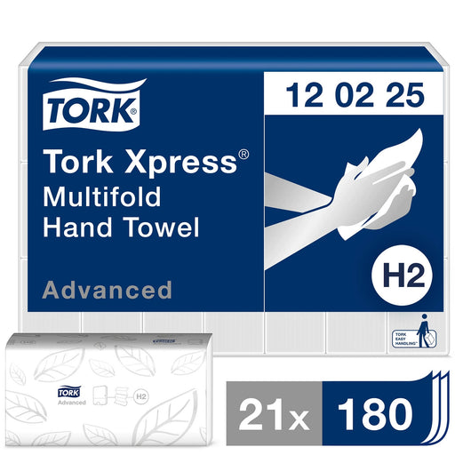 Midnight Blue Tork Xpress Multifold Hand Towels 2ply White 21 x 180 = 3780 towels