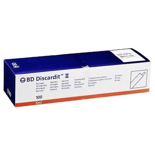 Lavender BD Discardit 5ml , 2 piece Eccentric tip syringe - Box of 100