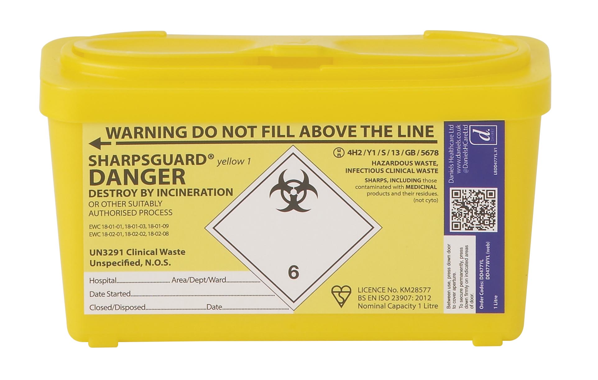 Goldenrod Sharpsguard yellow 1 Ltr Sharps Bin