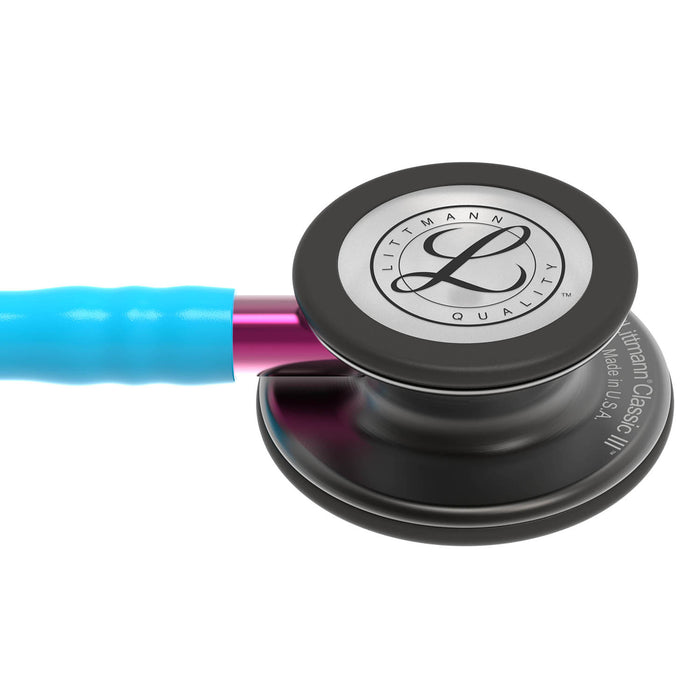 Dark Slate Gray Littmann Classic III Monitoring Stethoscope: Smoke & Turquoise - Pink Stem 5872