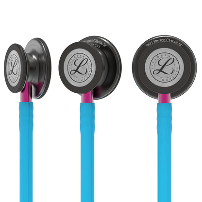 Dark Gray Littmann Classic III Monitoring Stethoscope: Smoke & Turquoise - Pink Stem 5872
