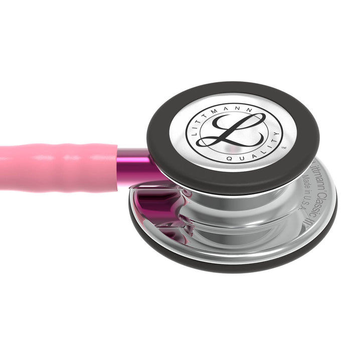 Gray Littmann Classic III Monitoring Stethoscope: Mirror & Pearl Pink - Pink Stem 5962