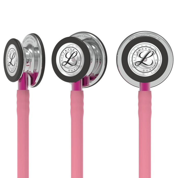 Rosy Brown Littmann Classic III Monitoring Stethoscope: Mirror & Pearl Pink - Pink Stem 5962