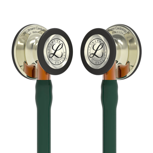Light Gray Littmann Cardiology IV Diagnostic Stethoscope: Polished Champagne & Hunter Green - Orange Stem 6206