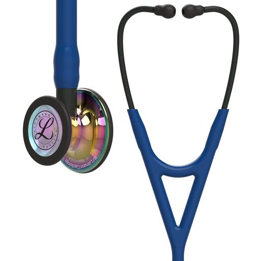 Dark Slate Gray Littmann Cardiology IV Diagnostic Stethoscope: High Polish Rainbow & Navy Blue - Black Stem 6242