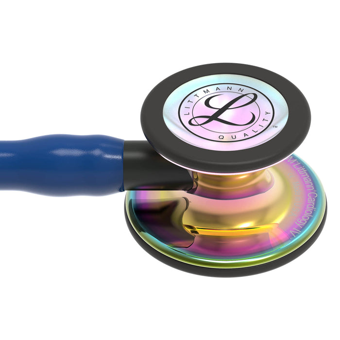 Thistle Littmann Cardiology IV Diagnostic Stethoscope: High Polish Rainbow & Navy Blue - Black Stem 6242