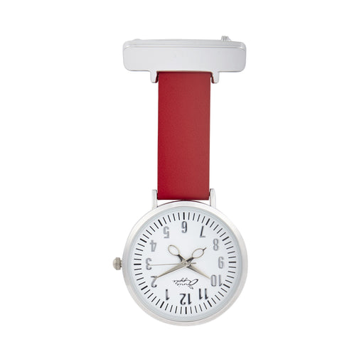 Brown Annie Apple Nurses Fob Watch - Aurora - White/Silver/Red - Leather - 35mm