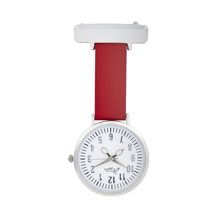 Brown Annie Apple Nurses Fob Watch - Aurora - White/Silver/Red - Leather - 35mm