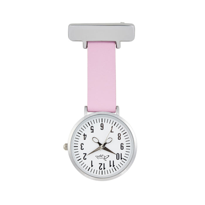 Light Gray Annie Apple Nurses Fob Watch - Aurora - White/Silver/Pink - Leather - 35mm