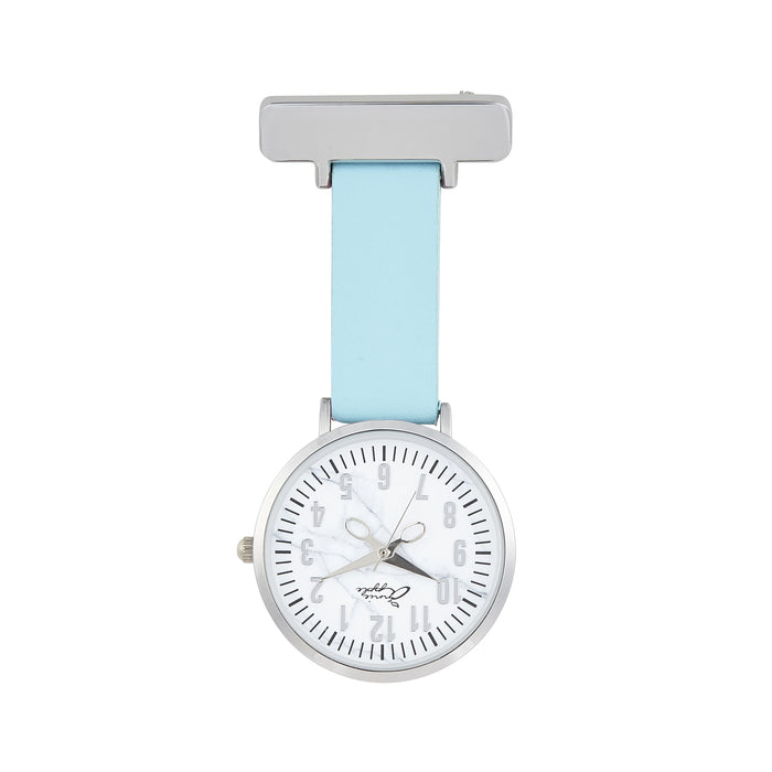 Light Gray Annie Apple Nurses Fob Watch - Aurora - Marble/Silver/Blue - Leather - 35mm