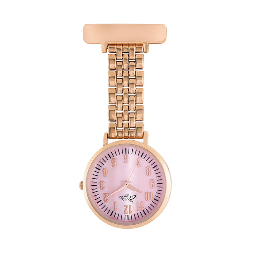 Light Pink Annie Apple Nurses Fob Watch - Aurora - Pink Mother of Pearl/Rose Gold - Link - 35mm