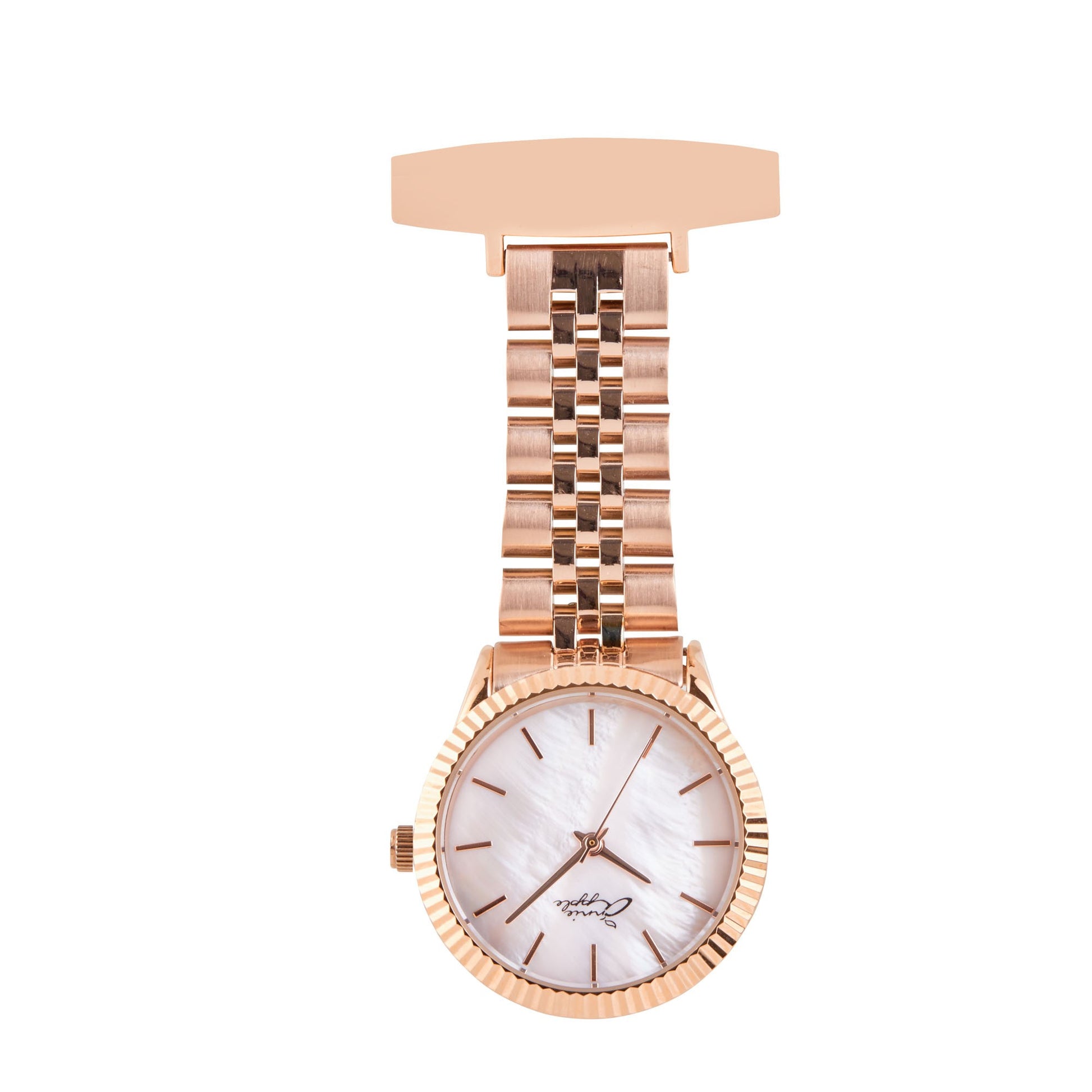 Wheat Annie Apple Nurses Fob Watch - Callista - Pearl/Rose Gold - Link - 35mm
