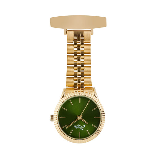Dark Green Annie Apple Nurses Fob Watch - Callista - Emerald/Gold - Link - 35mm