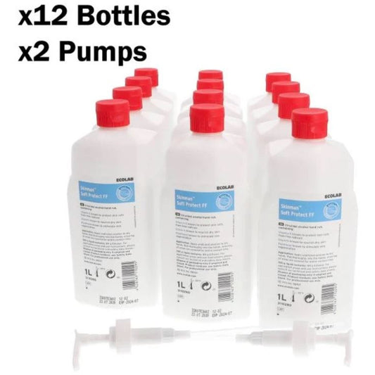 Light Gray Ecolab Soft Protect 1 Litre Alcohol Hand Rub Sanitiser (Box of 12 Bottles) BUY ONE CASE, GET ONE FREE