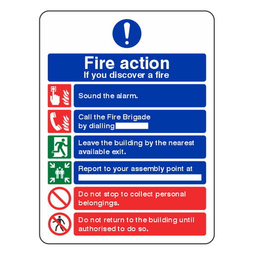 Medium Blue Fire Action Notice Sign - If You Discover Fire