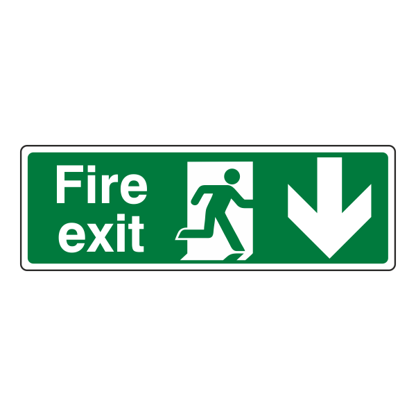 Forest Green Fire Exit Sign - Arrow Down