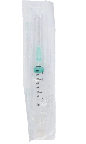 Light Gray BD 2ml Syringe Complete with 23g x 1" Needle x 100